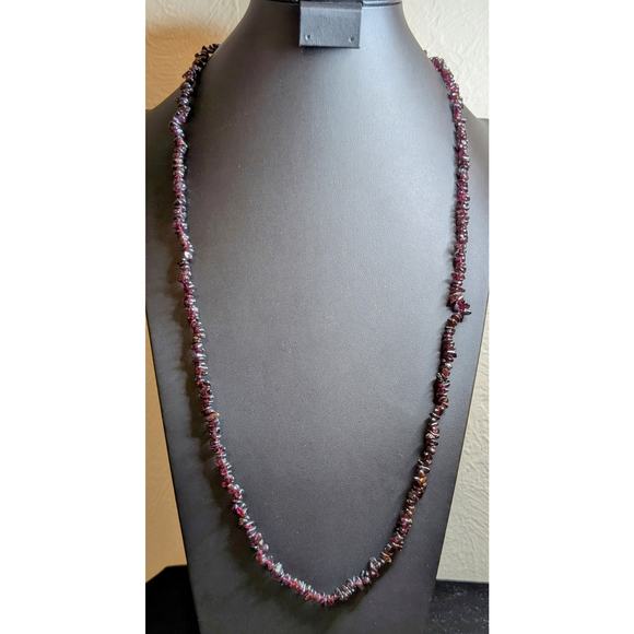 Single Strand Garnet/Amethyst Chip Bead 34" Necklace - Picture 1 of 7